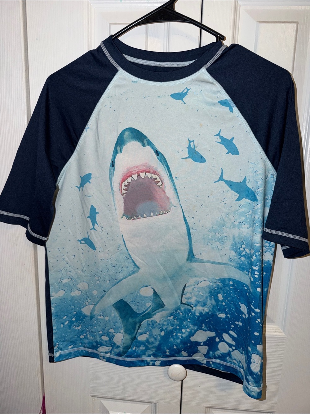 wonder nation Navy and Light Blue Shark Rashguard